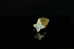 14k Blue Crystal Flower Ring