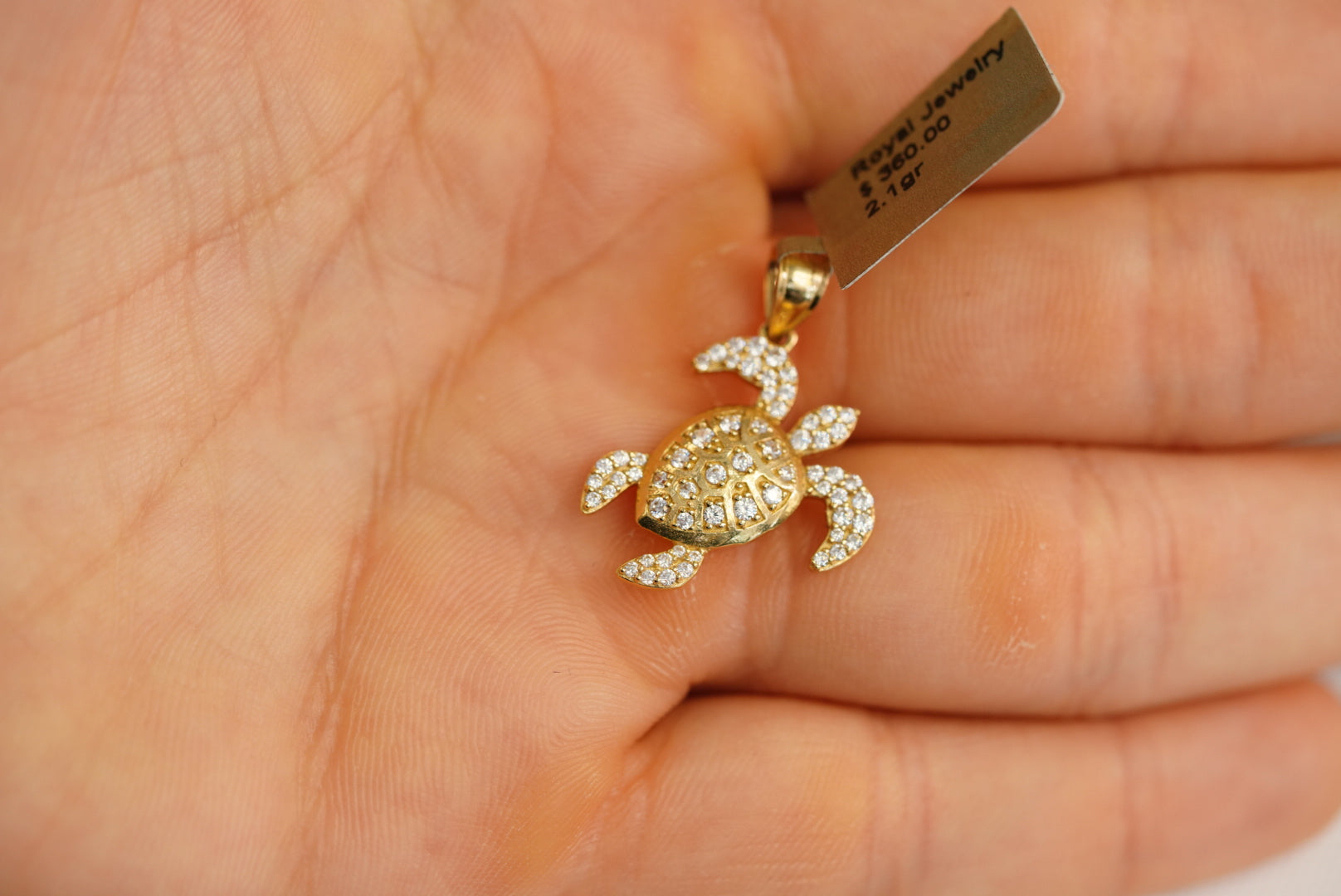 14k Turtle with Crystals Pendant