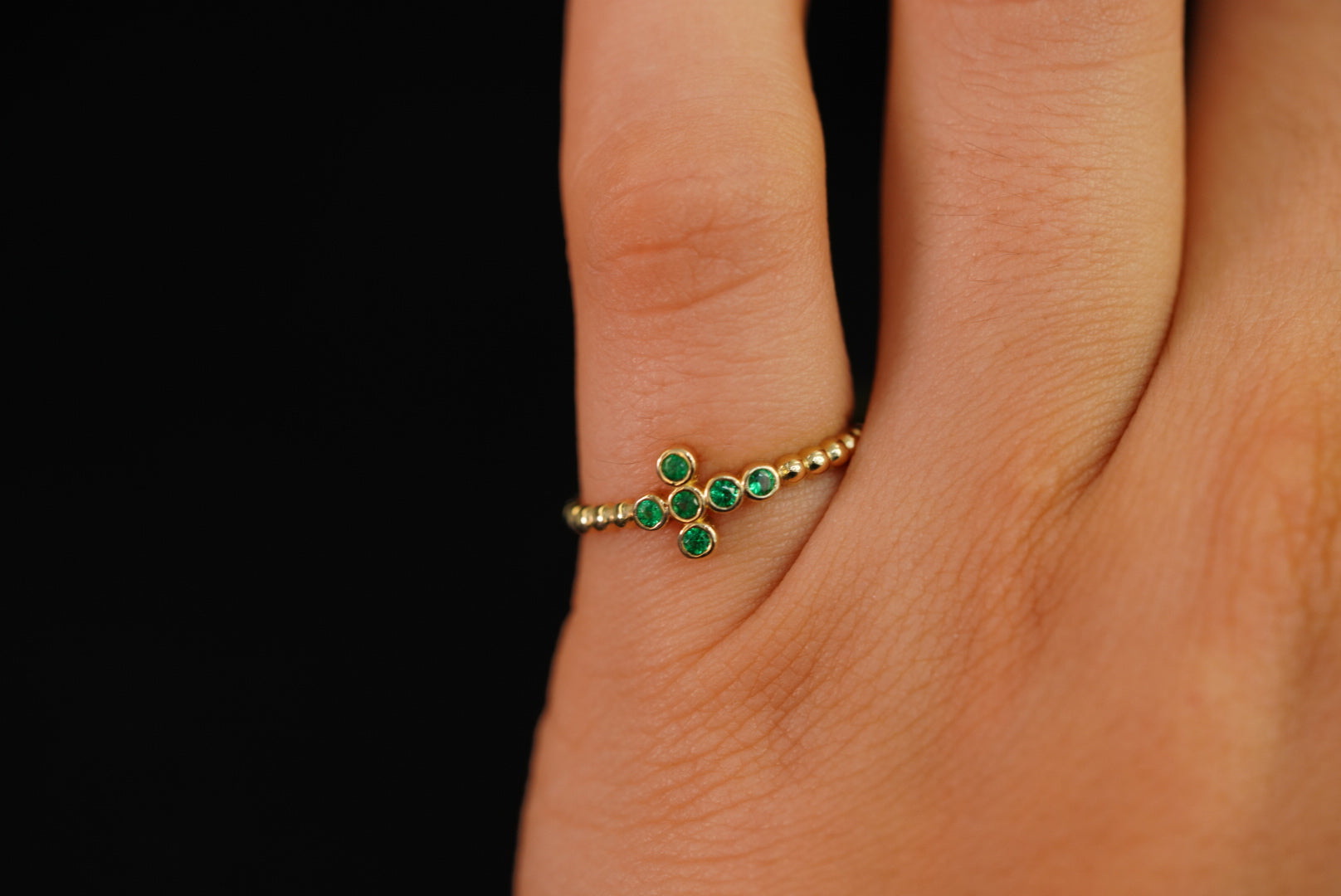 14k Green Crystal Cross Ring