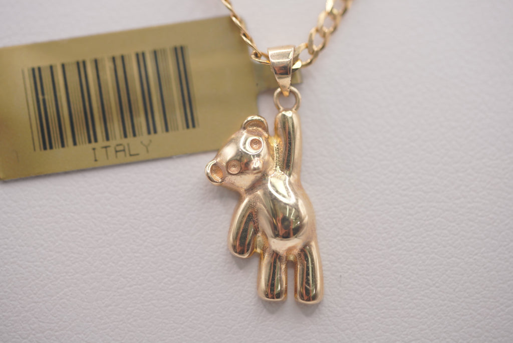 14k D Cut Chain with Pendant - Teddy Bear