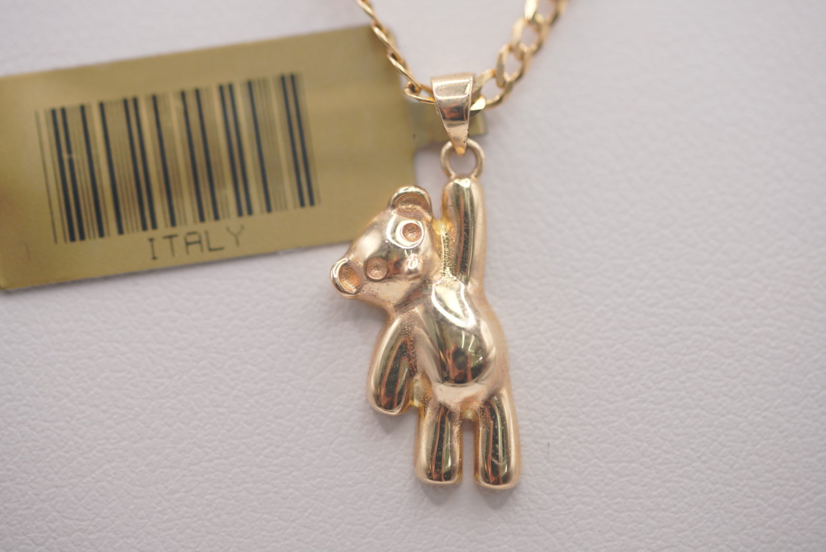 14k D Cut Chain with Pendant - Teddy Bear
