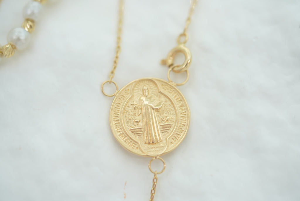 14k Women’s Rosary - Pearl & Faith