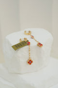 14k Earrings - Evil Eye Red Flower