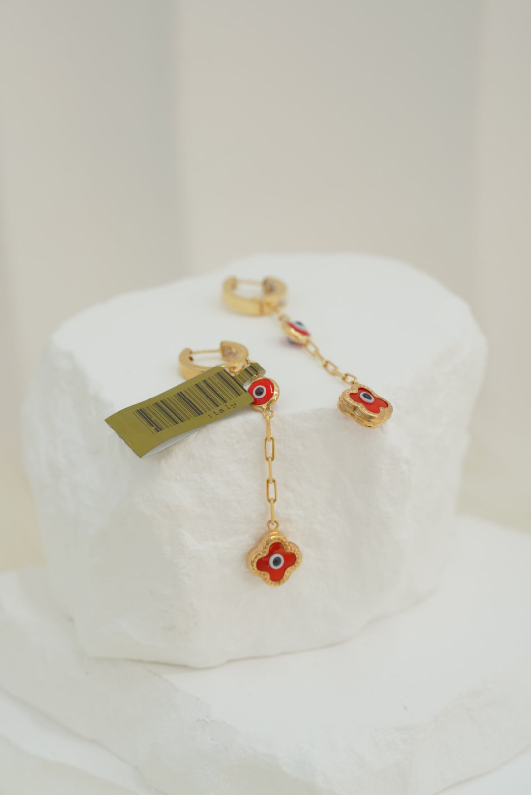14k Earrings - Evil Eye Red Flower