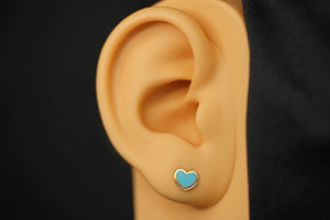 14k Mini Blue Heart Stud Earring