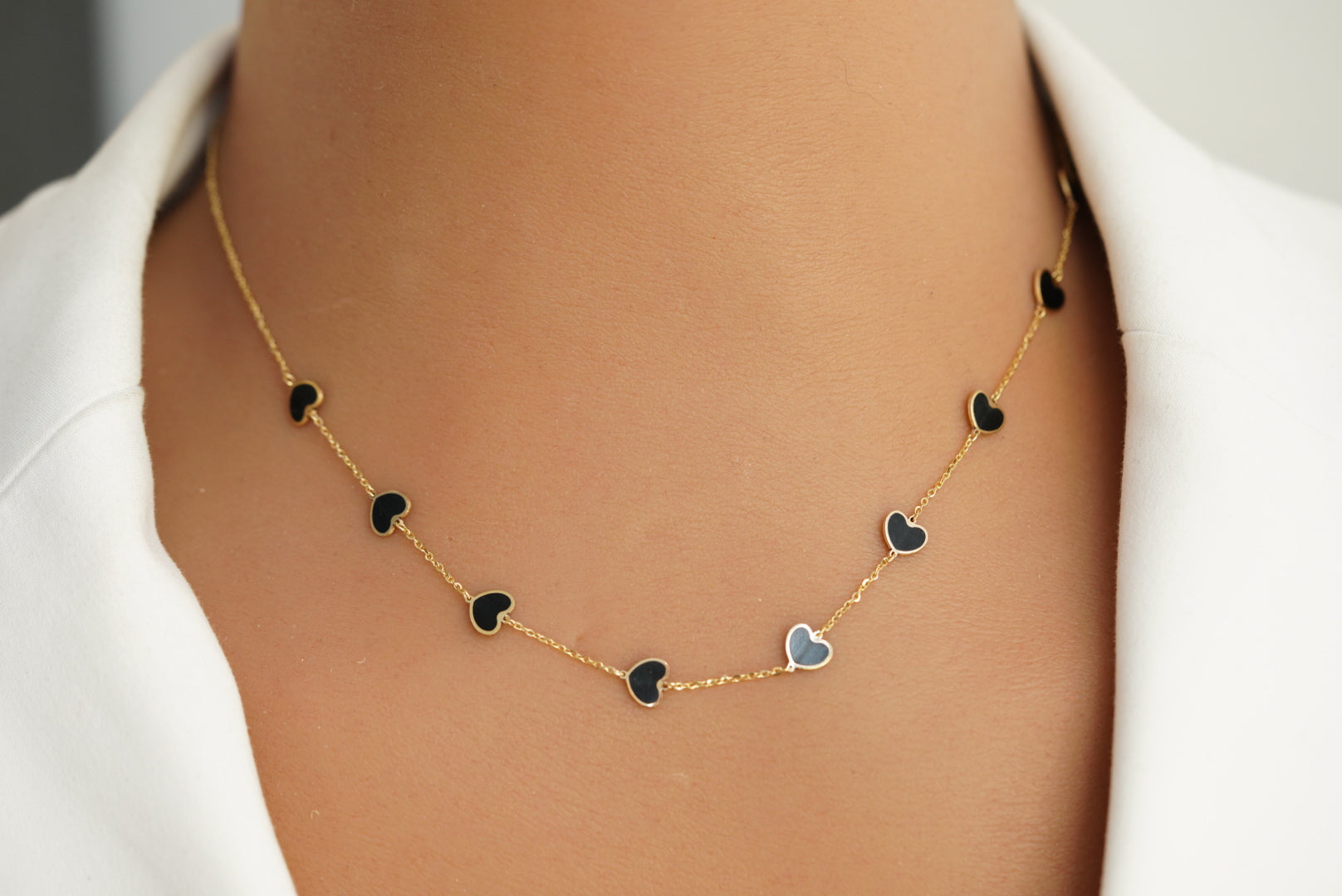 14k Black Hearts Necklace & Earrings Set