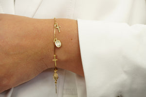 14k Cross Bracelet, Earring and FREE Earring