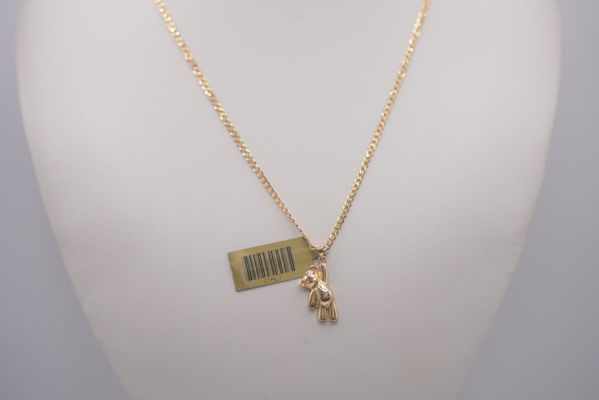14k D Cut Chain with Pendant - Teddy Bear