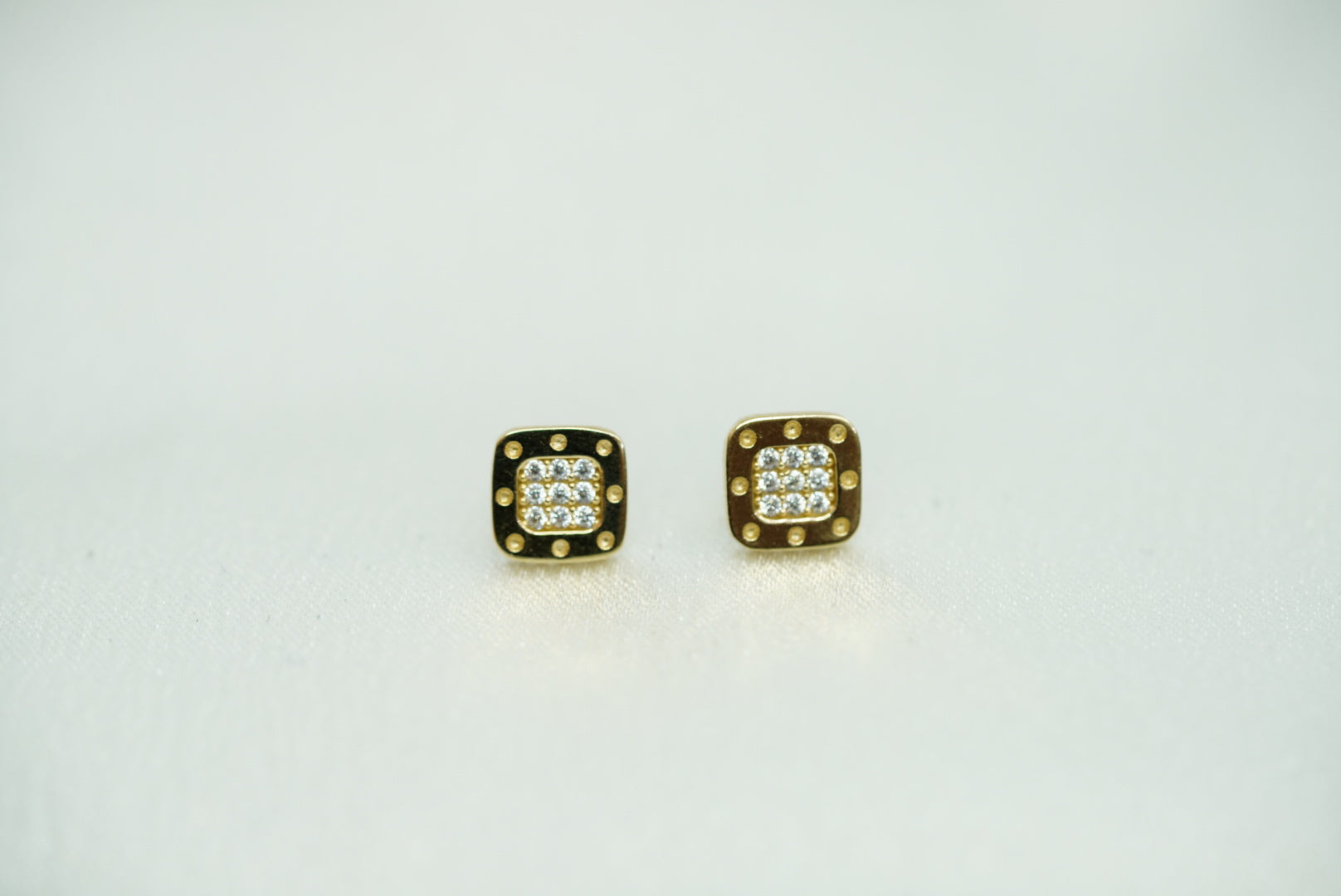 14k Square with Crystals Stud Earrings