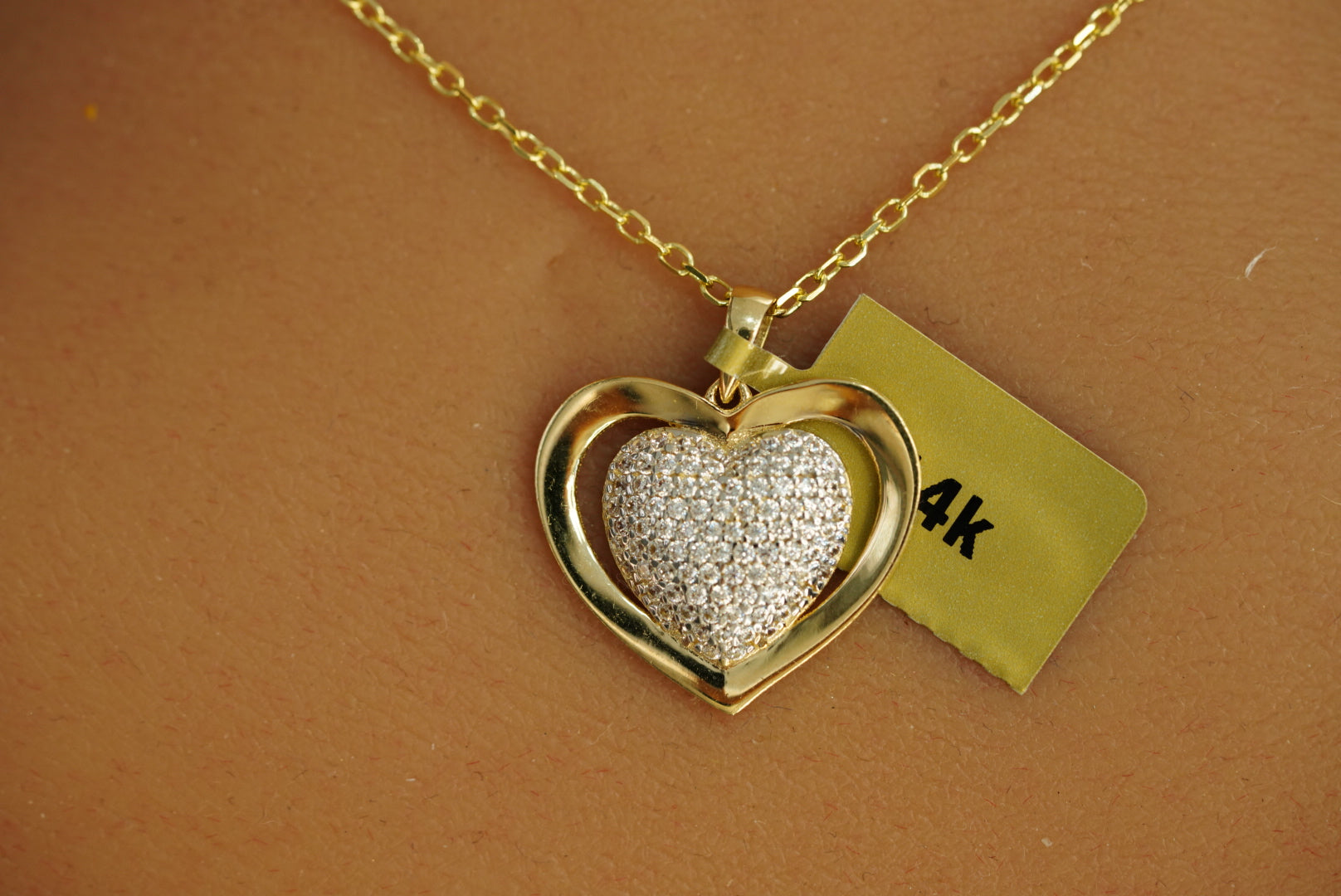 14k Crystal Heart Necklace