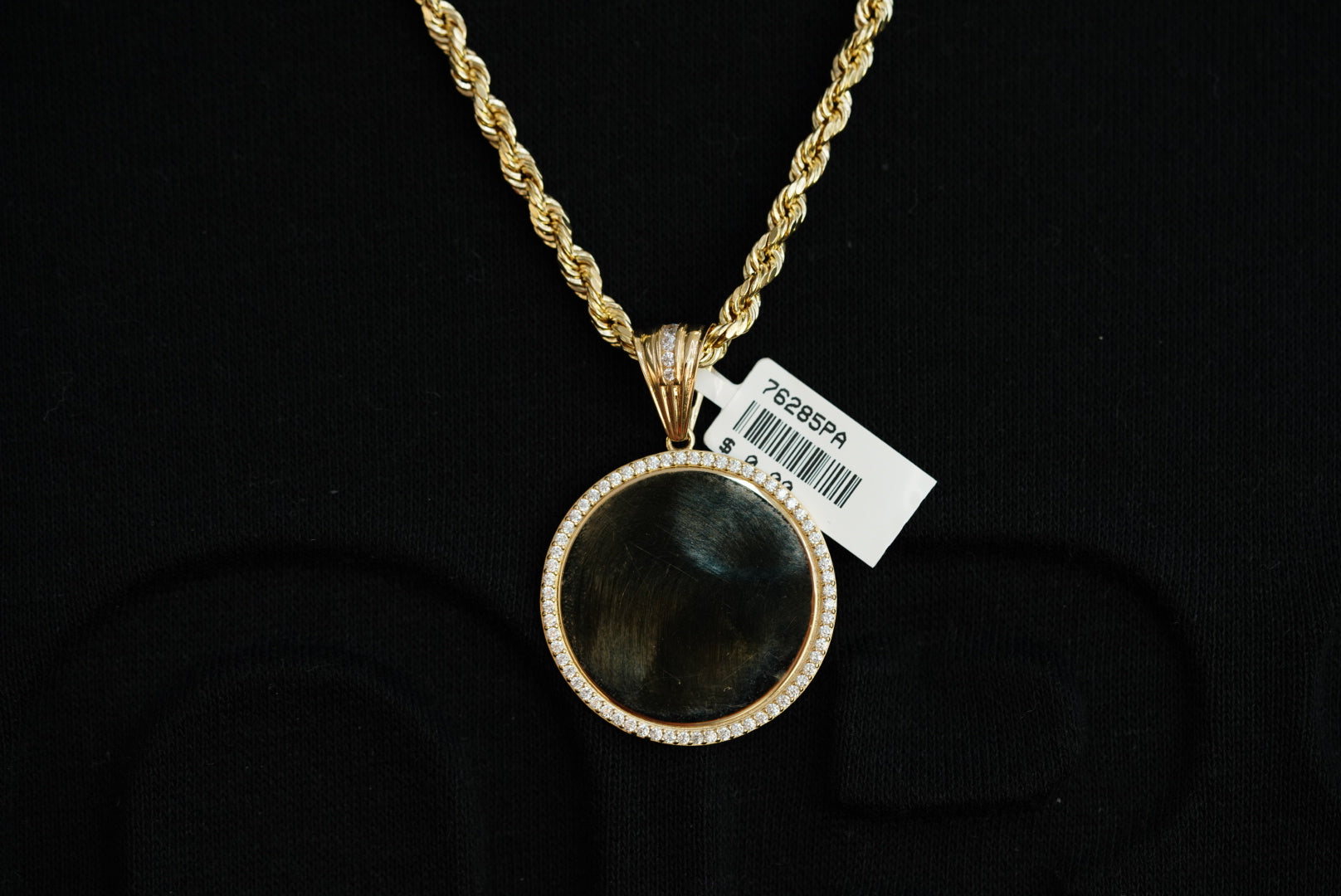 14k Circle Photo Pendant with Rope Chain