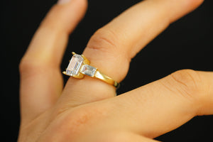 14k Rectangle Crystals Engagement Ring