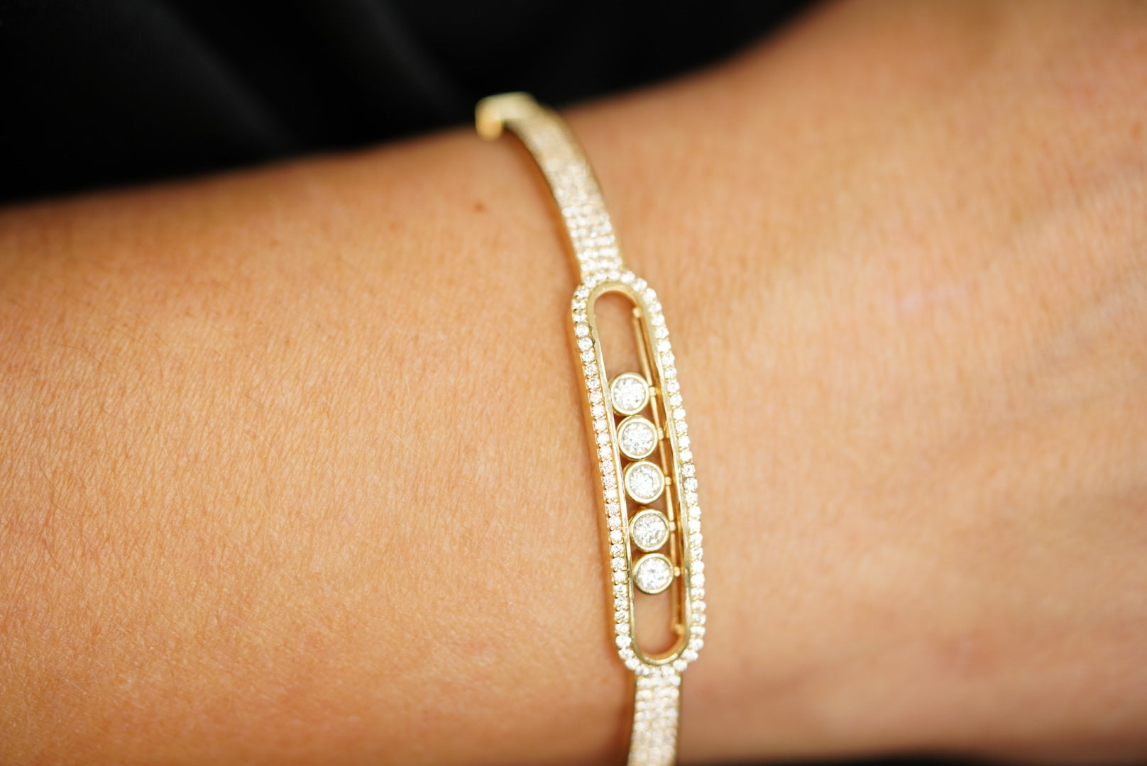 14k Moving Crystals Bangle Bracelet