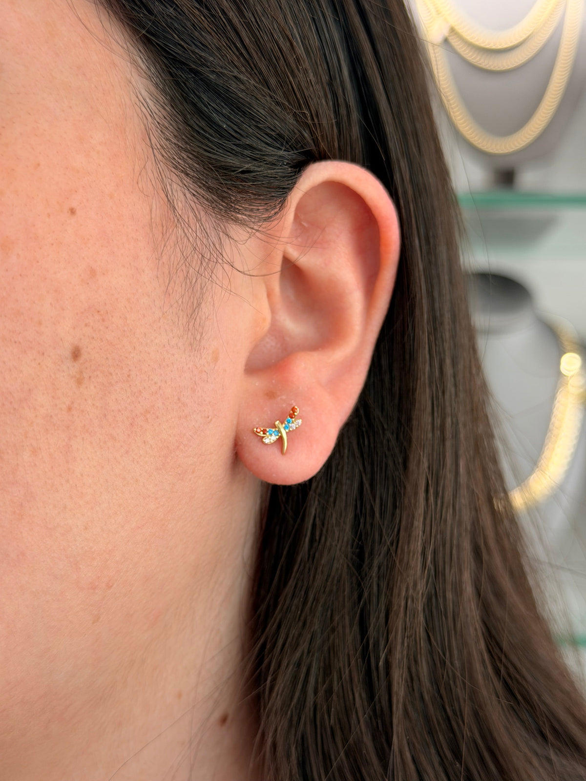 14k Earrings - Colorful Dragonfly