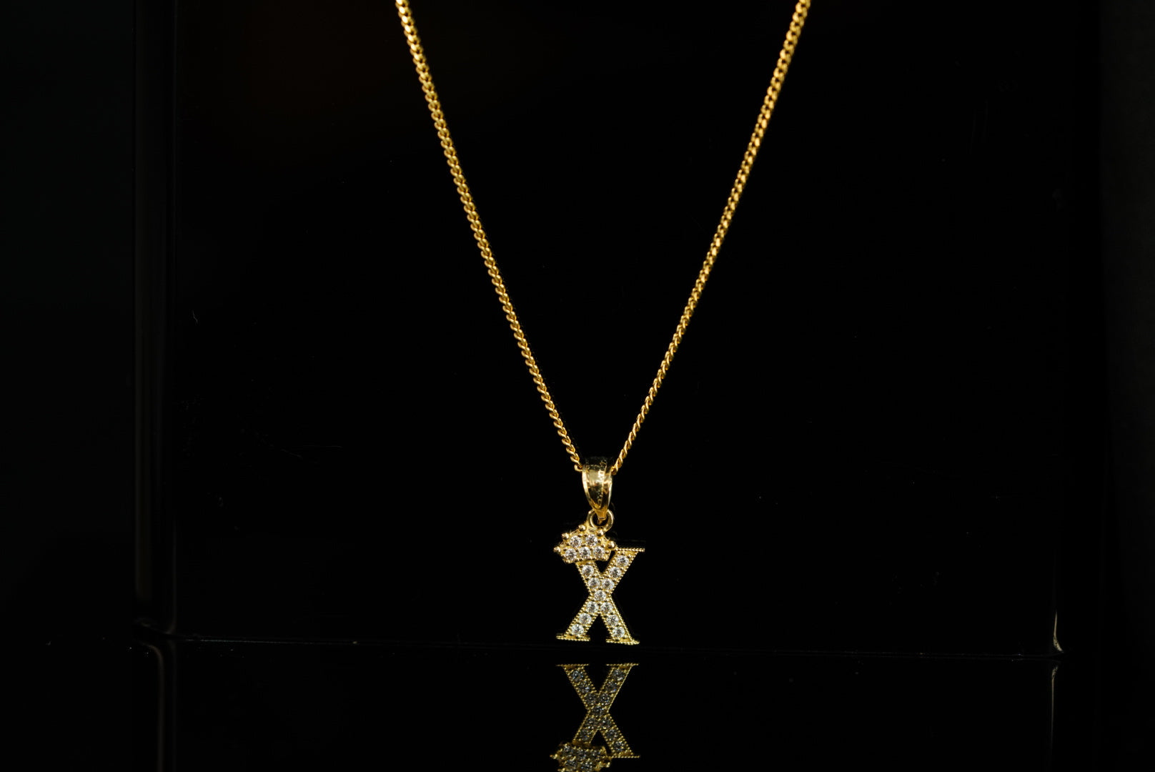 14k Initial Crystal Crown Pendant