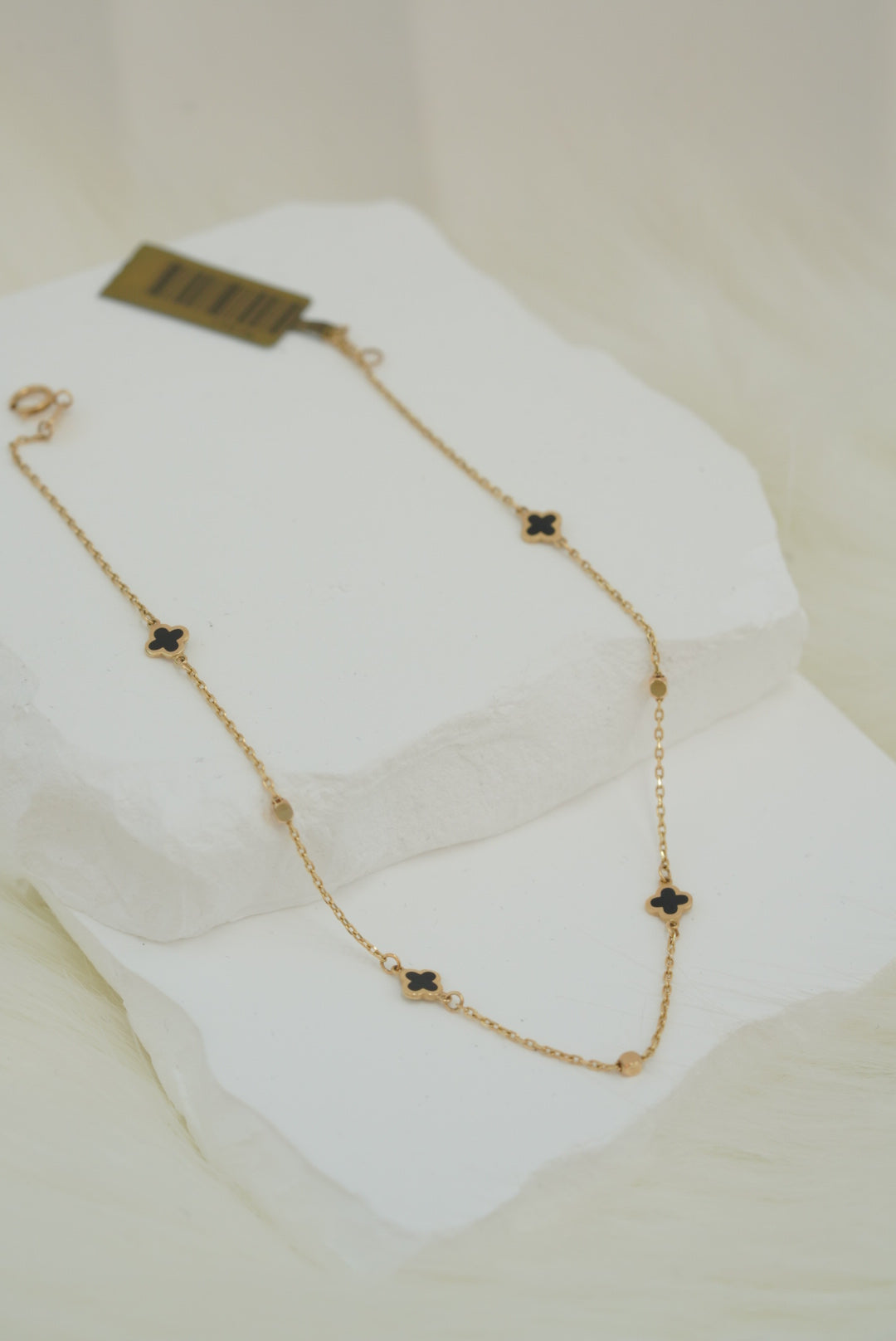 14k Anklet - Black Flowers