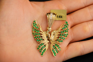 14k Butterfly with Green Crystals Pendant