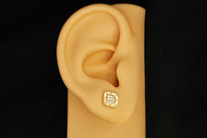 14k Square with Crystals Stud Earrings