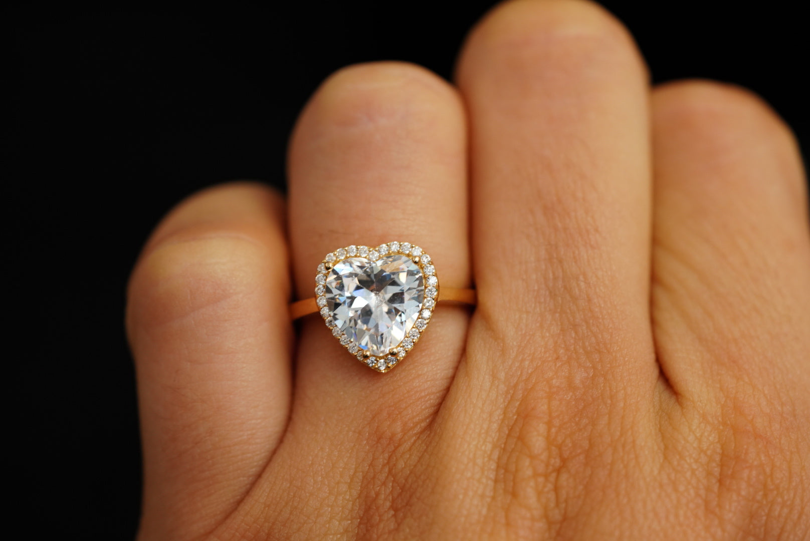 14k Heart Crystal Engagement Ring