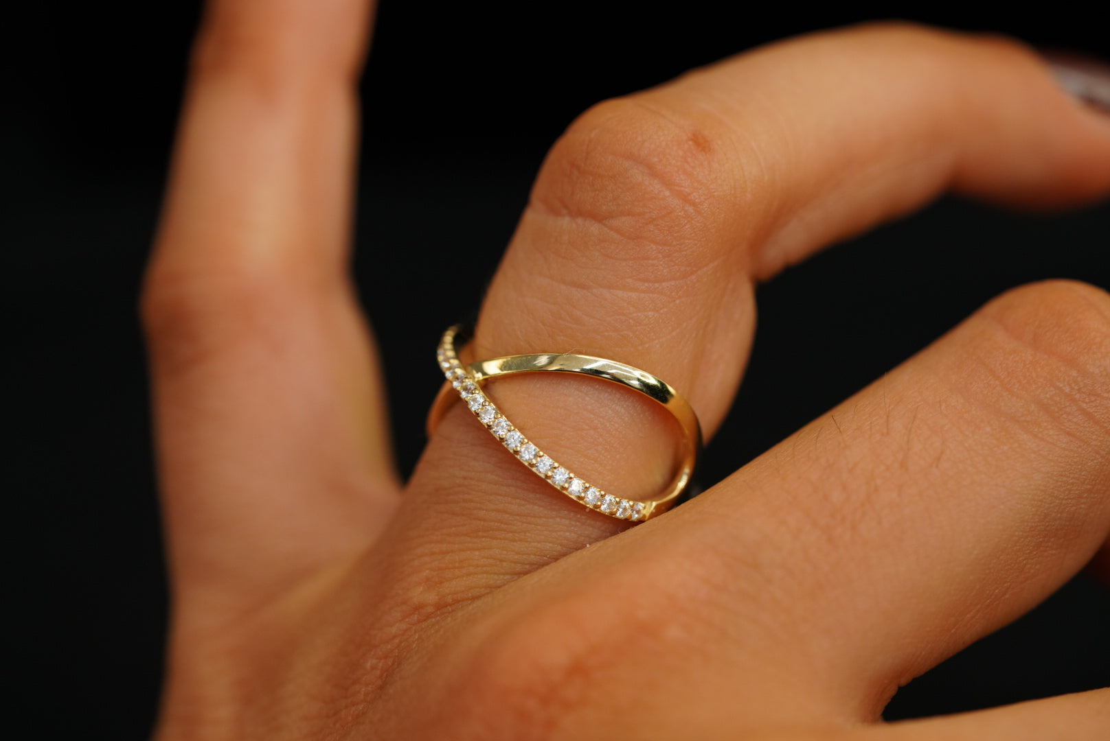 14k Linked Crystals Lines Ring New