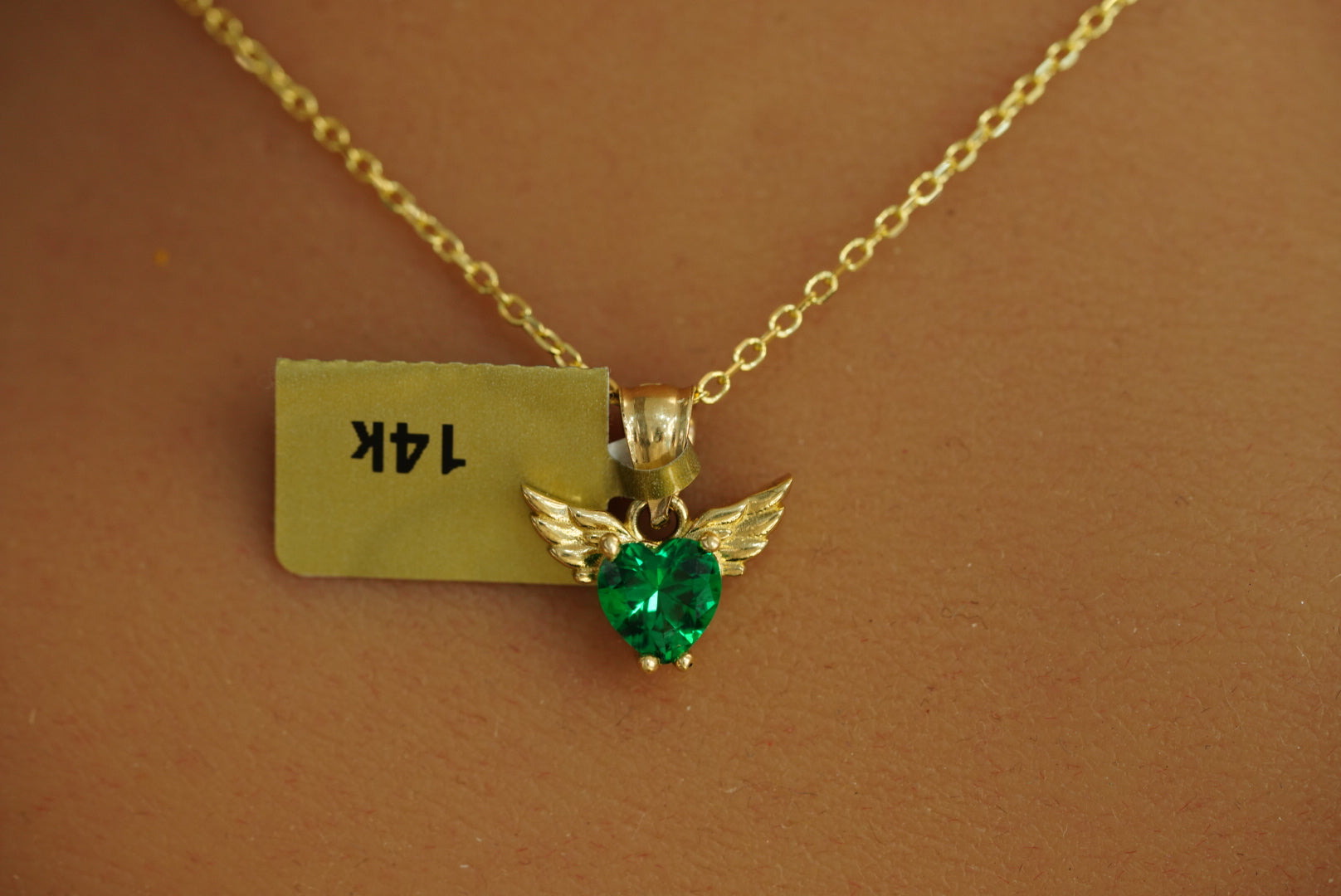 14k Green Heart with Wings Necklace