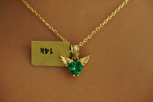 14k Green Heart with Wings Necklace