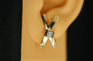 14k Two Gold X Clip Earrings