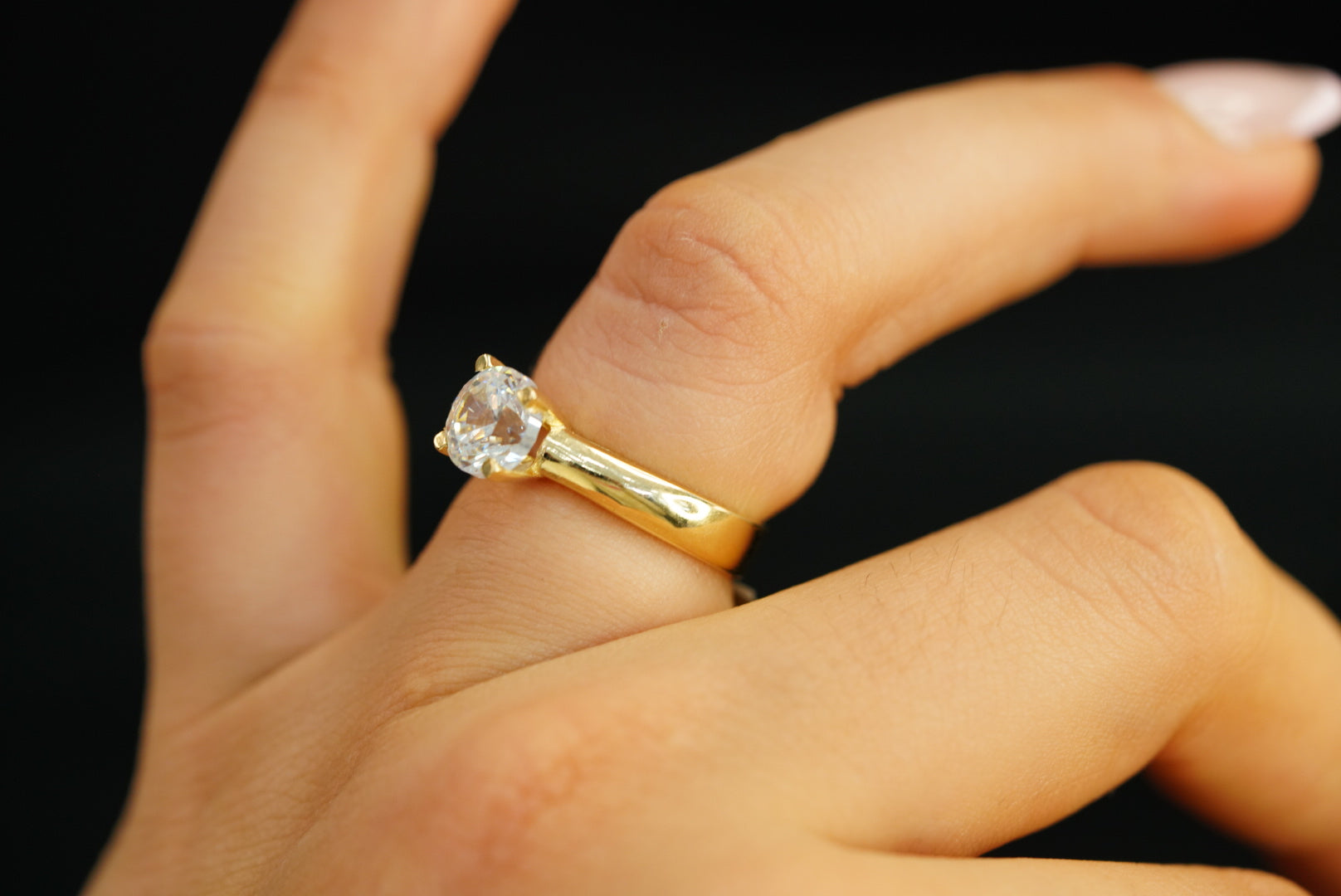 14k Round Crystal Engagement Ring