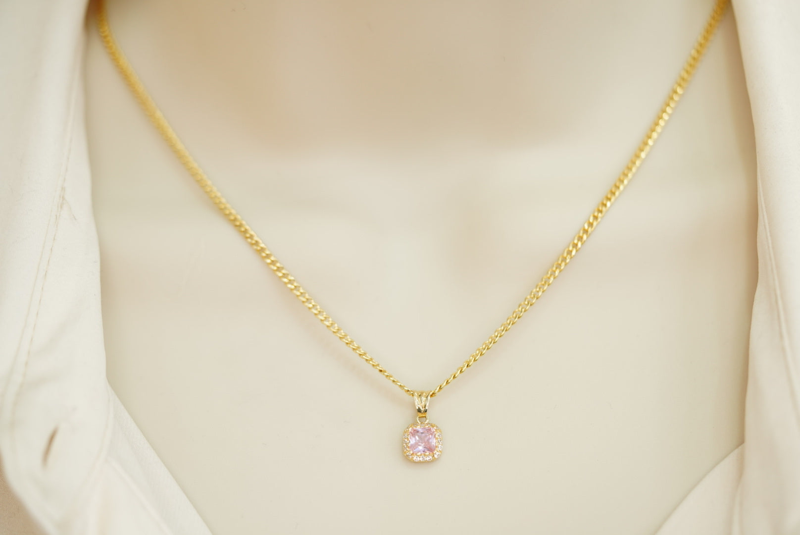 14k Set or Single Square Light Pink Earring, Chain and Pendant