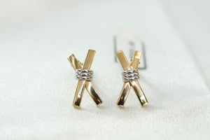 14k Two Gold X Clip Earrings