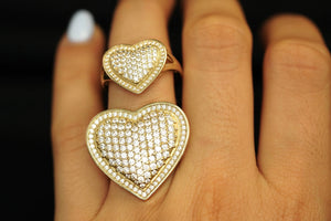 14k Big and Small Crystal Heart Ring