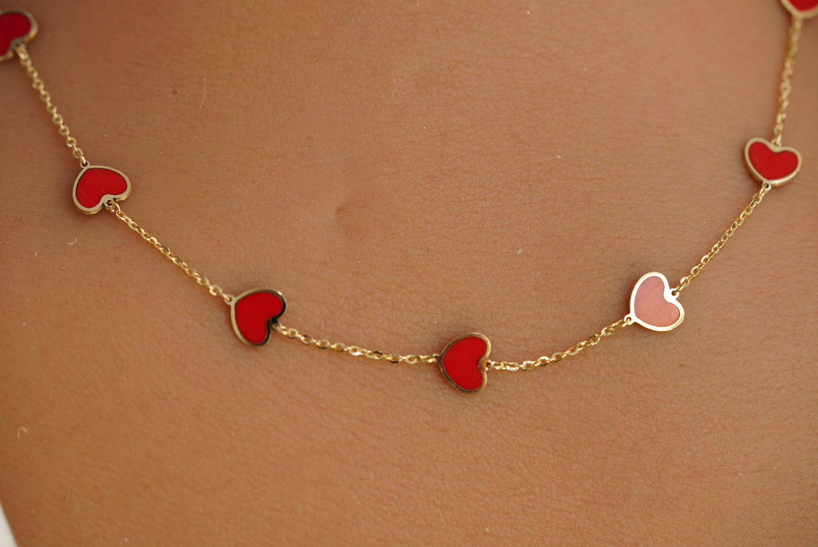 14k Red Hearts Necklace & Earrings Set