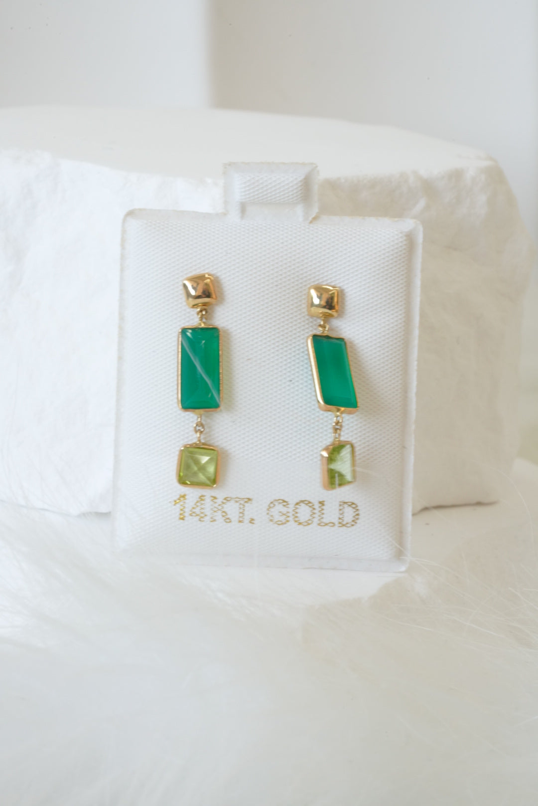 14k Earrings - Green Stones