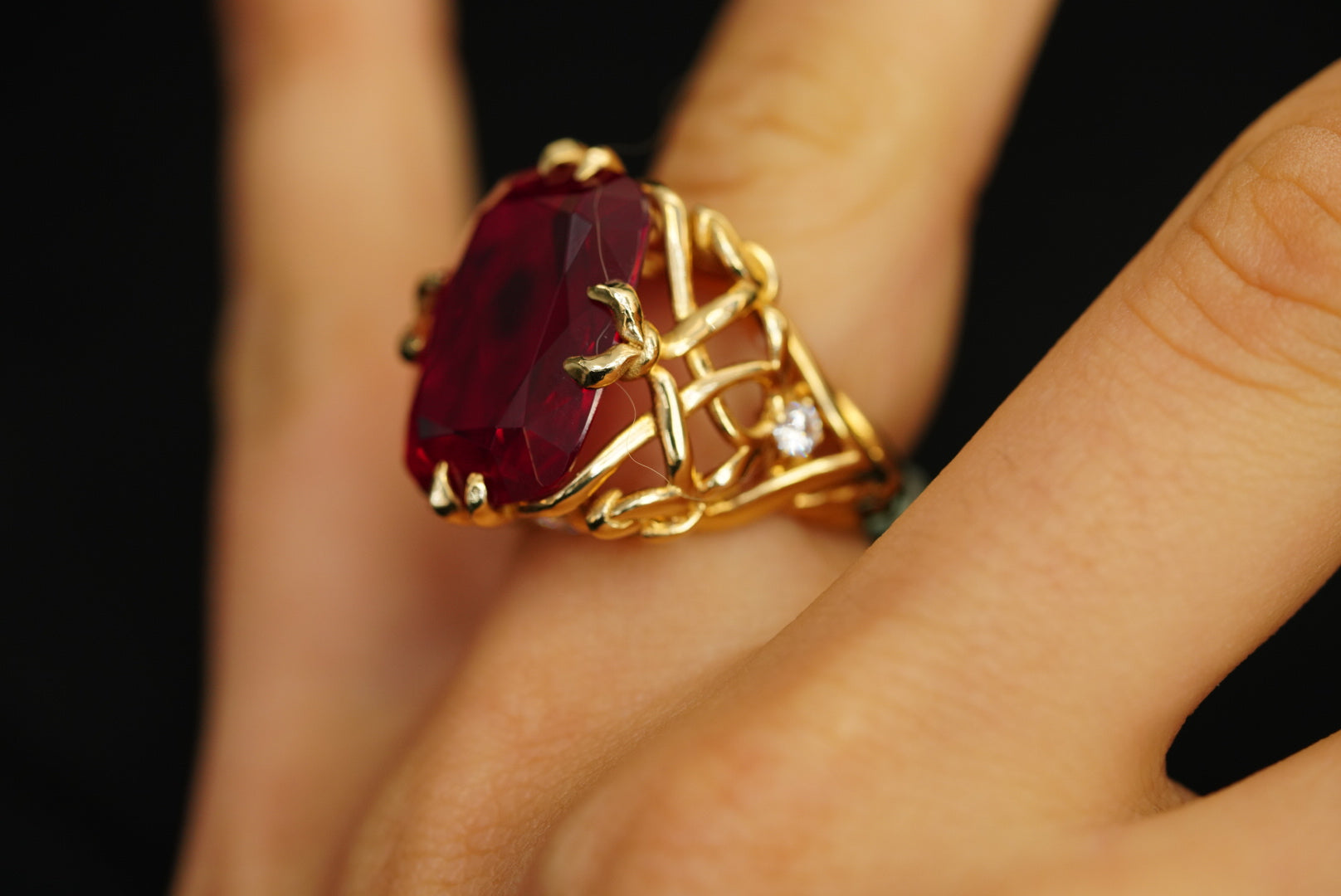 14k Synthetic Ruby with diamond Ring