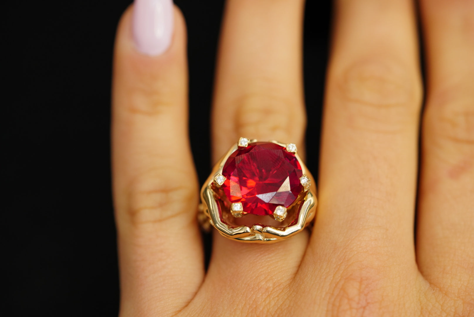 14k Synthetic Ruby Diamond Ring