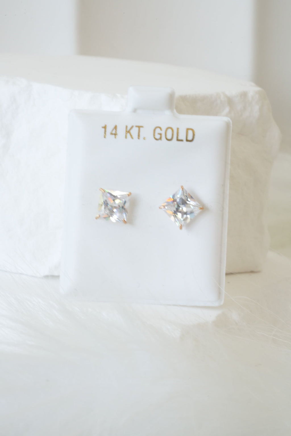 14k Baby Earrings - Square Stone