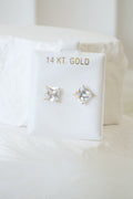 14k Baby Earrings - Square Stone