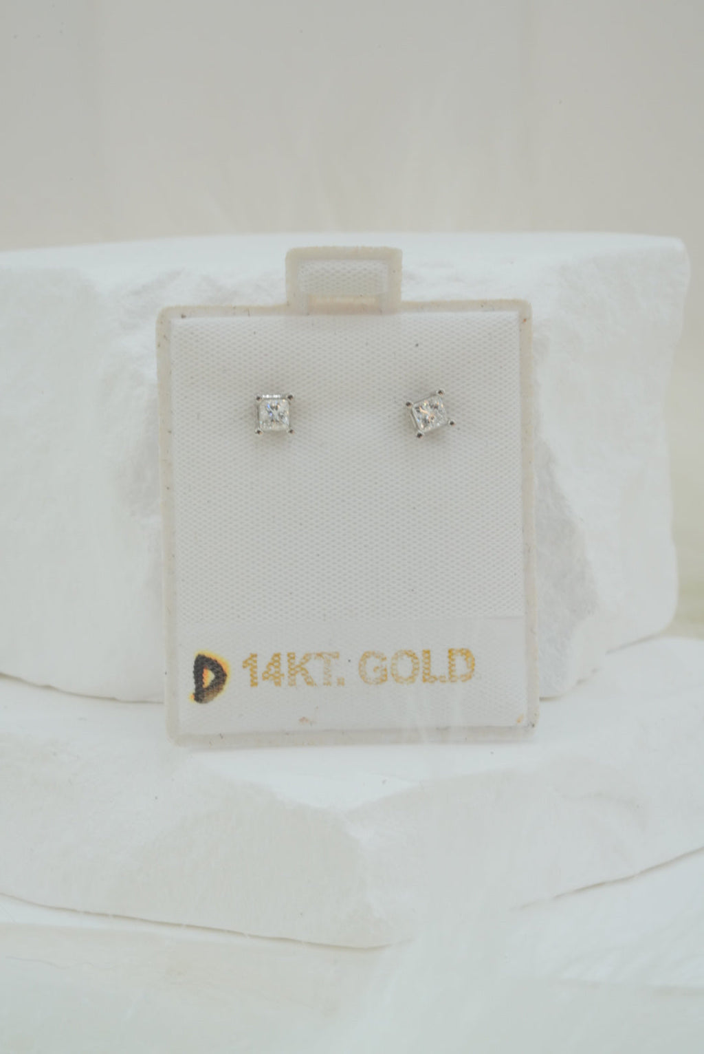 14k Earrings - Diamond White Square