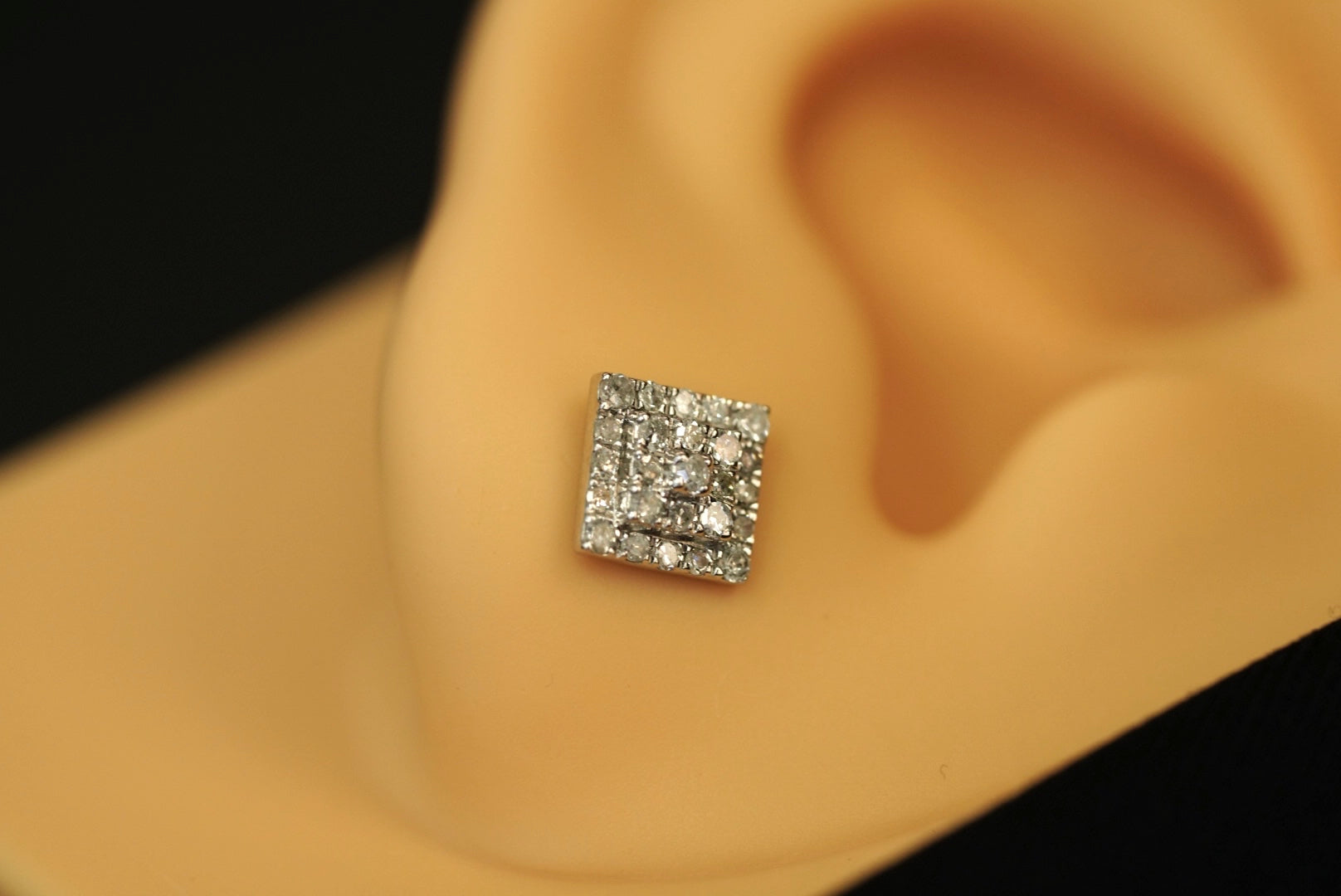 14k Diamond White Square Gold Earring