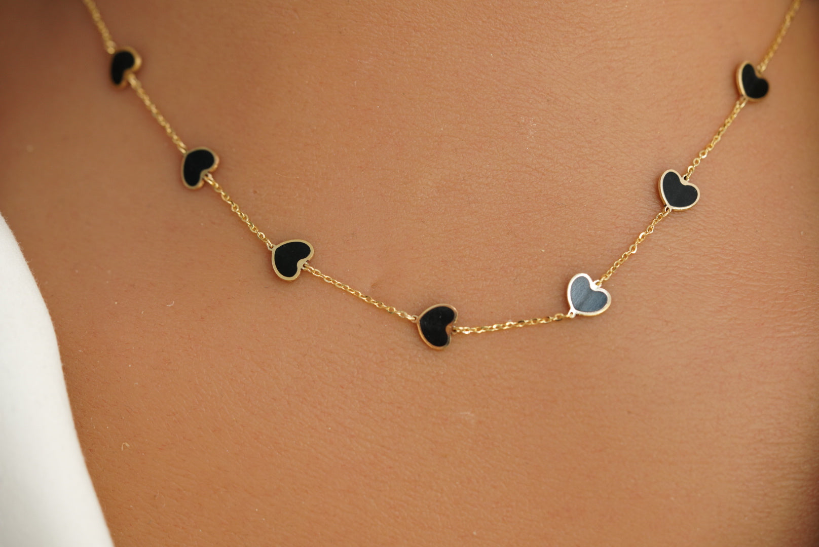 14k Black Hearts Necklace & Earrings Set