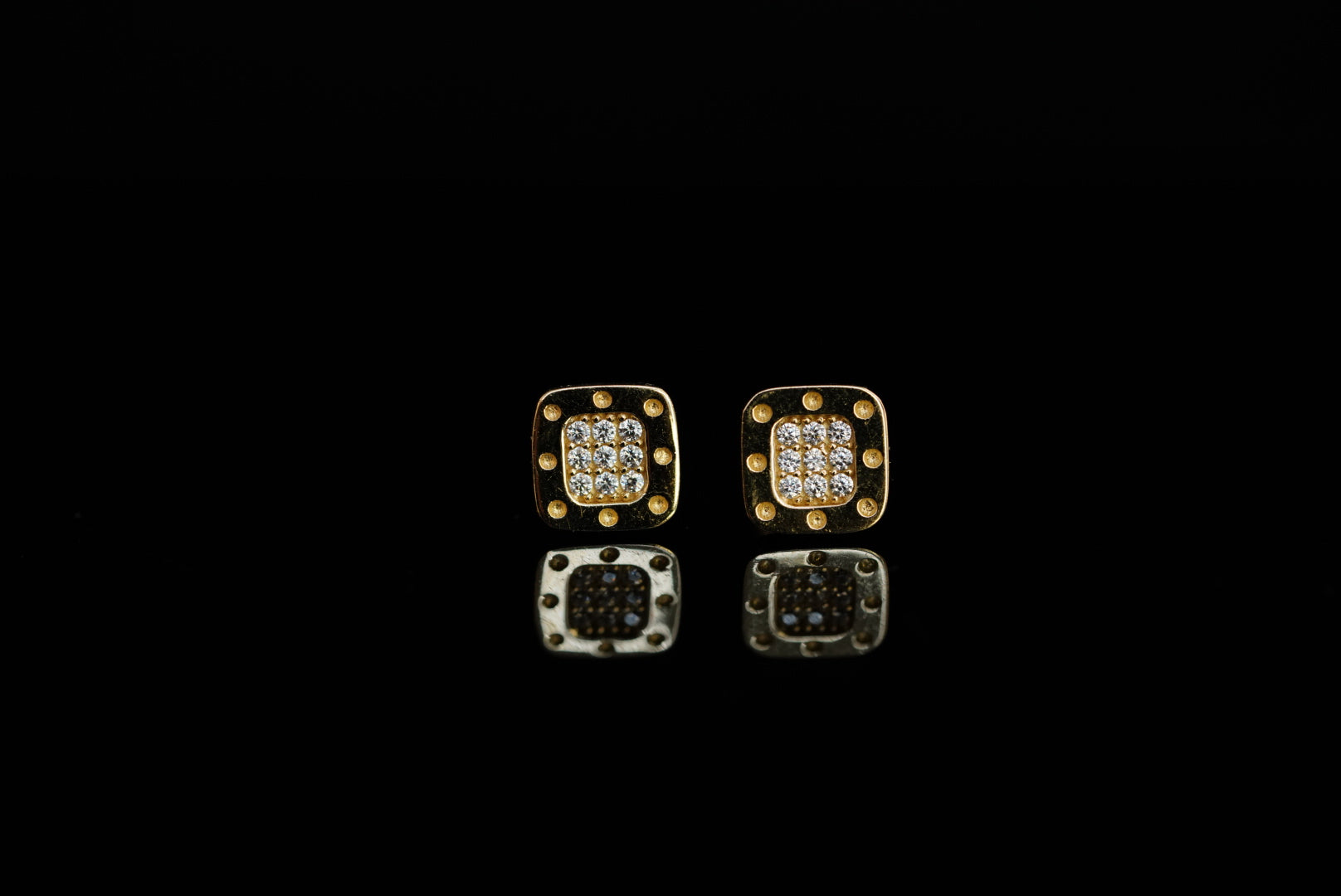 14k Square with Crystals Stud Earrings