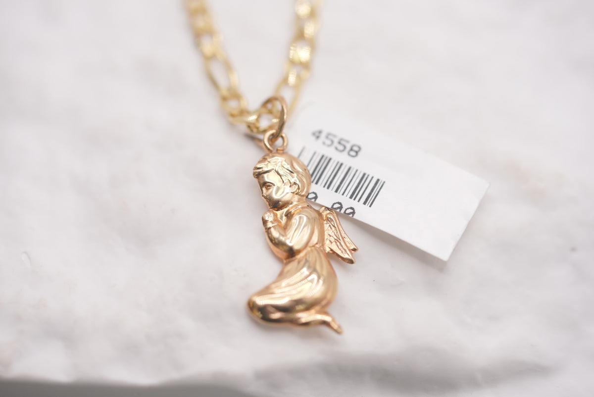 14k Figaro Chain with Pendant - Bedtime Prayer