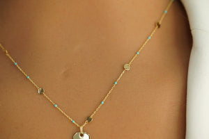 14k Tag with Aqua Balls Necklace