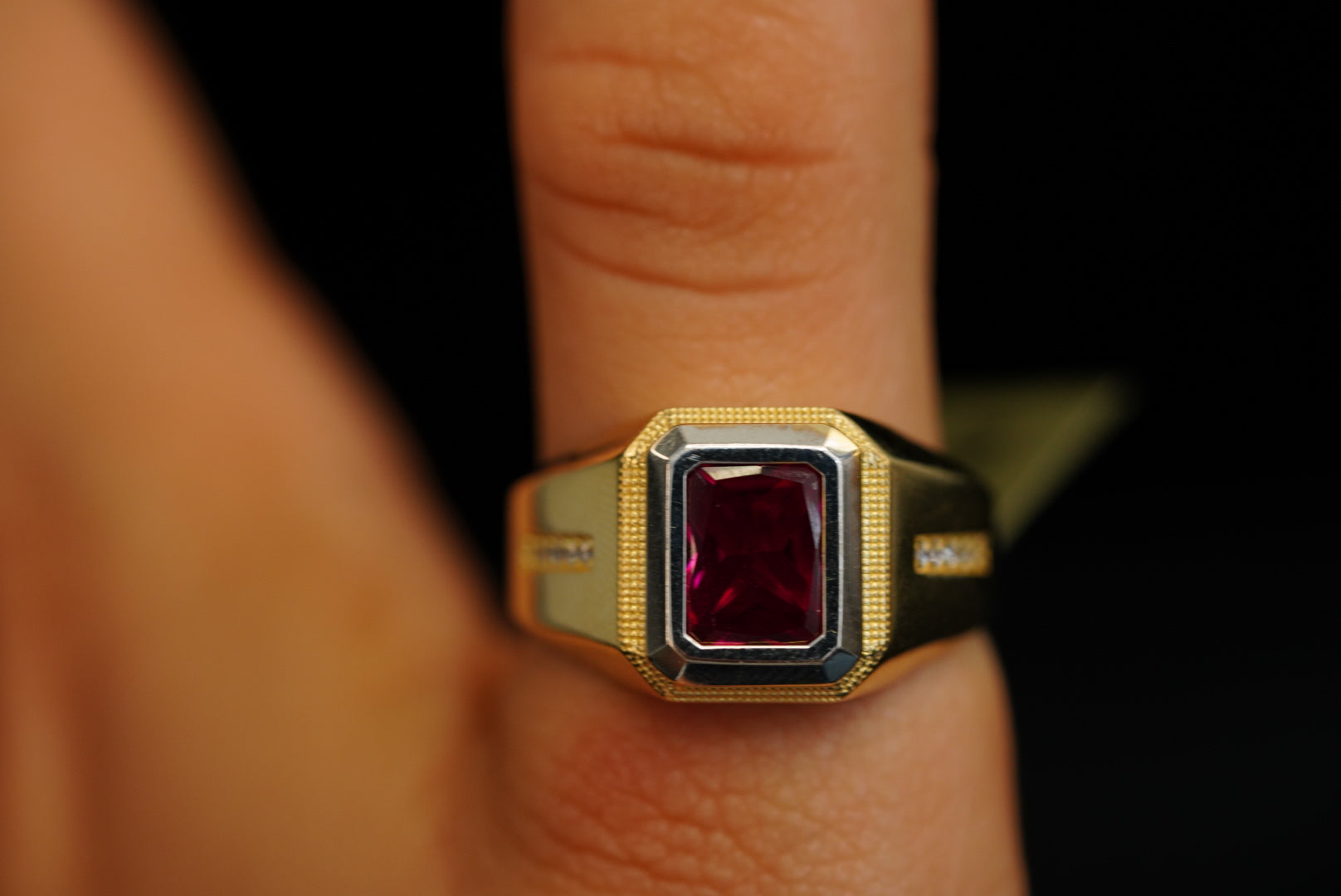 14k Two Gold Red Stone Ring