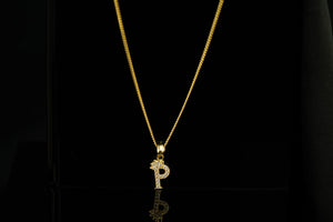 14k Initial Crystal Crown Pendant