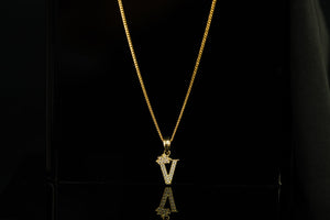 14k Initial Crystal Crown Pendant