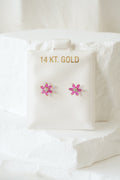 14k Baby Earrings - Fucsia Flower