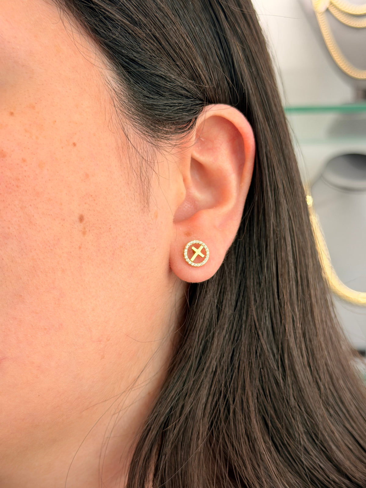 14k Earrings - Cross Circle
