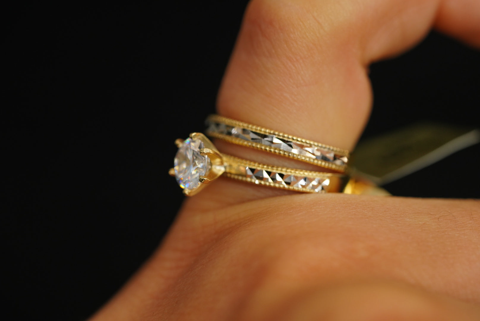 14k Shiny Two Gold Matrimony Trio Set