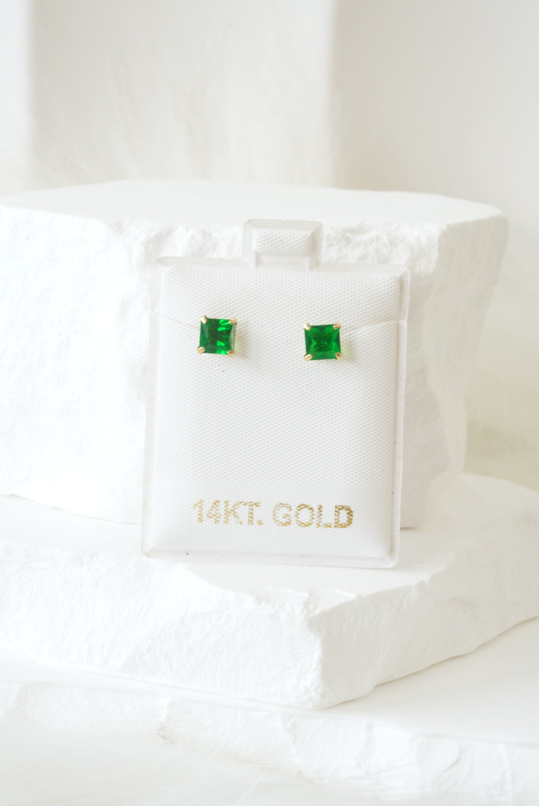 14k Baby Earrings - Green Square